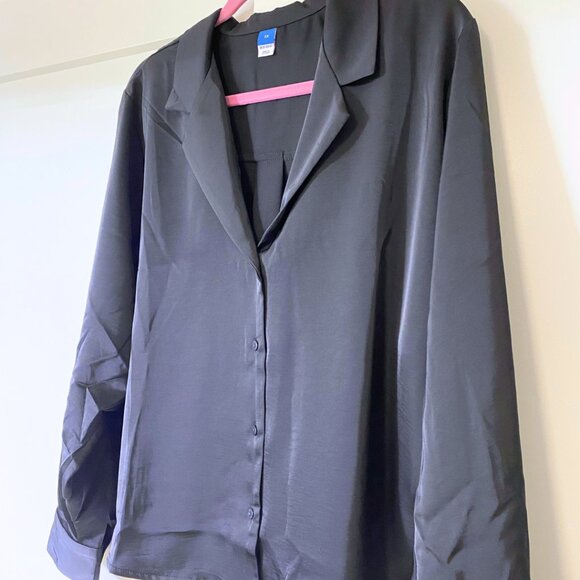 NWT Satin Old Navy Cropped Button-Down Shirt - Womens Plus Size 2X Black Jack - Picture 6 of 9